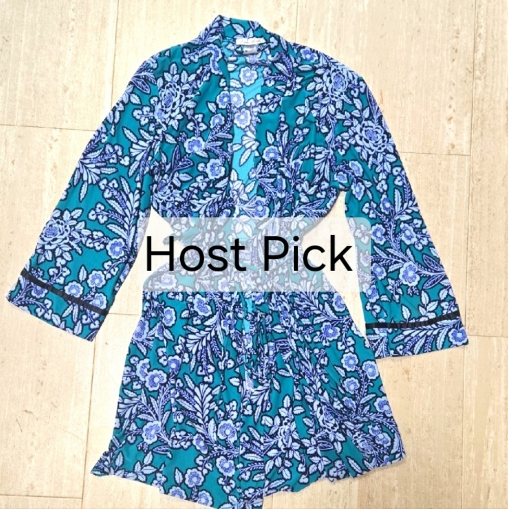 Linea Donatella Teal Green Floral Print Stylish Wrap/Tie Robe